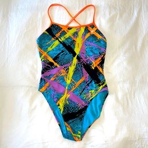 TYR neon orange minimal coverage one piece Sz 34